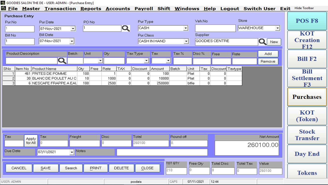 Weltraum POS Purchase Screen